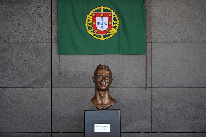 SANTA CRUZ, MADEIRA, PORTUGAL - MARCH 29: Statue of Cristiano Ronaldo at the ceremony at Madeira Airport to rename it Cristiano Ronaldo Airport on March 29, 2017 in Santa Cruz, Madeira, Portugal. (Photo by Octavio Passos/Getty Images)