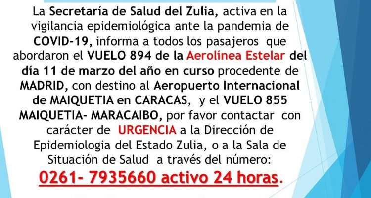 Los pasajeros de vuelos 894 y 855 de la aerolínea Estelar deben contactar urgente a Epidemiología del Zulia 1 WhatsApp Image 2020 03 23 at 4.51.38 PM