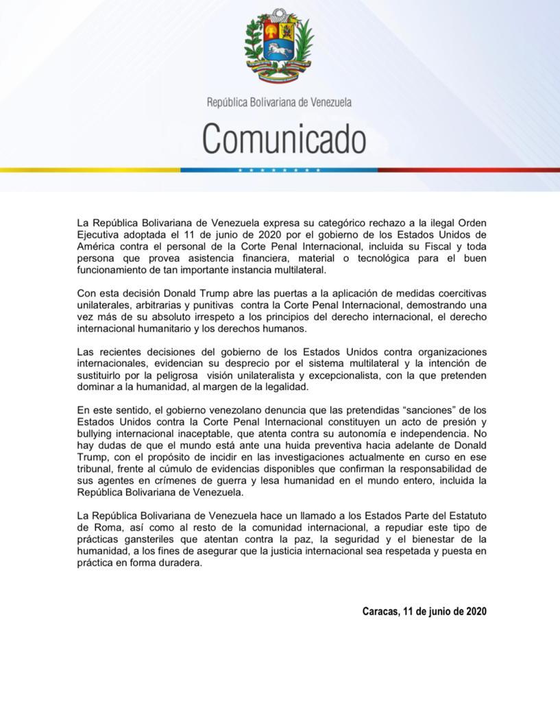 Venezuela rechaza ilegal Orden Ejecutiva por Gobierno de EE.UU. contra Corte Penal Internacional 2 EaQ00XbXYAEZjNN
