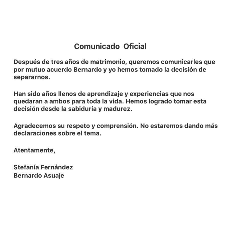 comunicado stefania fernandez