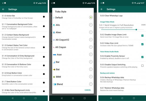 yowhatsapp tiene multitud de opciones de configuracion