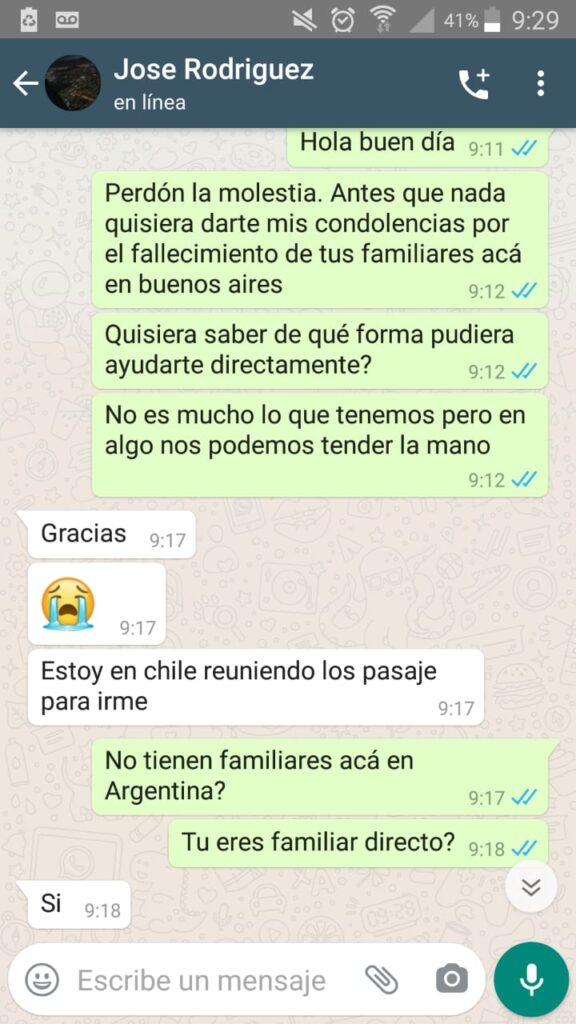Argentina: Sujeto se hace pasar por familiar de los Venezolanos que murieron en accidente y pide dinero 6 Argentina