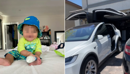 jugando con un ipad su bebe de 10 meses compro una cara actualizacion para su tesla
