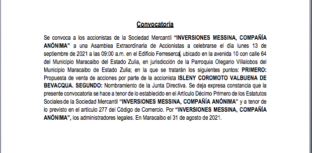 Inversiones Messina 4ta. convocatoria