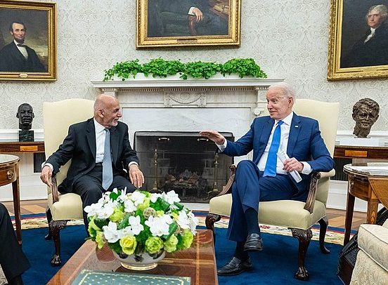 President Joe Biden with President Ashraf Ghani and Chairman Abdullah Abdullah e1631127117848