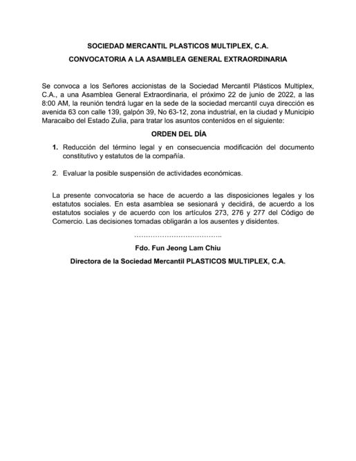 2022 06 06 Convocatoria Plasticos Multiplex C.A. de mayo 2022 scaled