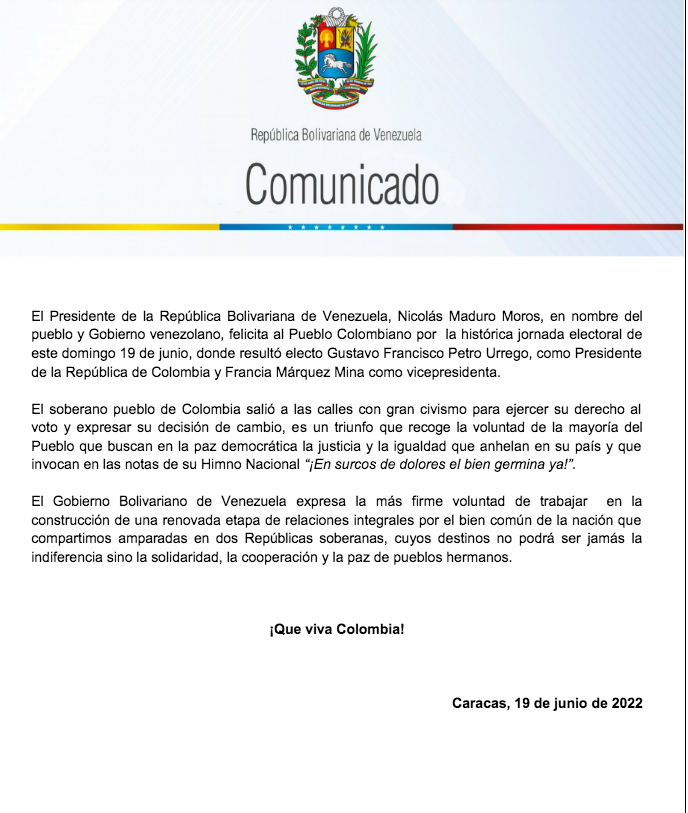 Presidente Maduro felicitó a Petro y a Francia 2 Captura de pantalla 2022 06 20 a las 8.14.30