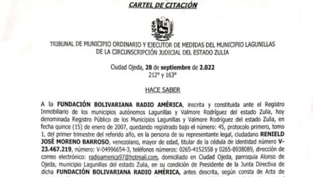 2022 10 17 Cartel de Citación a Fundación Bolivariana Radio América e1665773237530