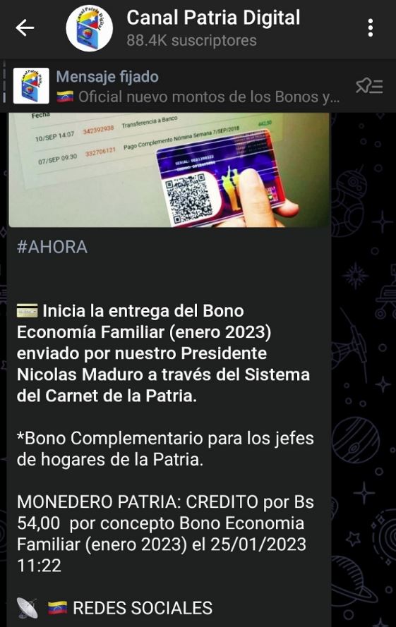 Inició la entrega del bono «Economía Familiar» para los jefes de hogares de la Patria (+monto) 2 Bono