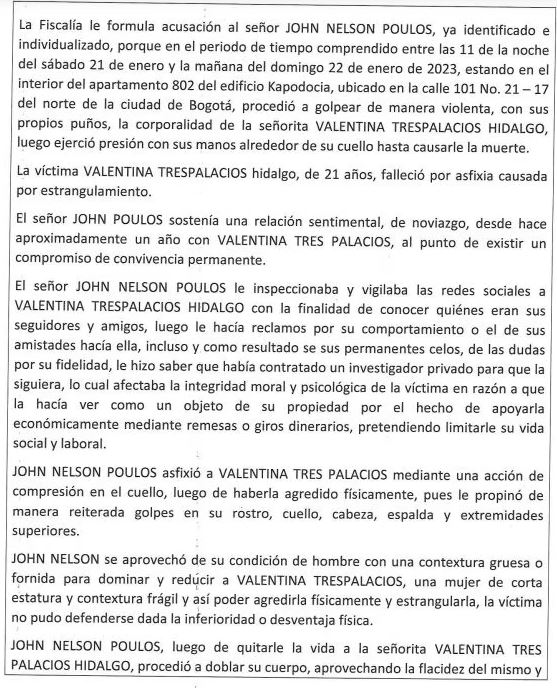 Valentina Trespalacios falleció de «asfixia por estrangulamiento»: escrito de acusación contra John Poulos 3 Fiscalia Dj