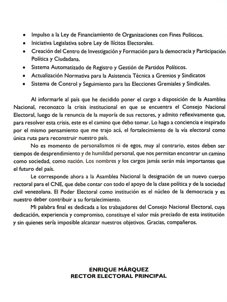 Rector Enrique Márquez también renunció al CNE (+ Comunicado) 3 Captura de pantalla 2023 06 20 a las 15.11.53