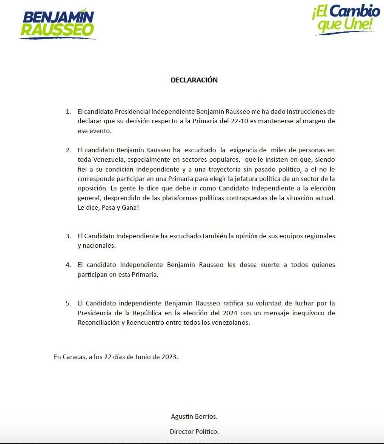 Comunicado. Rausseo