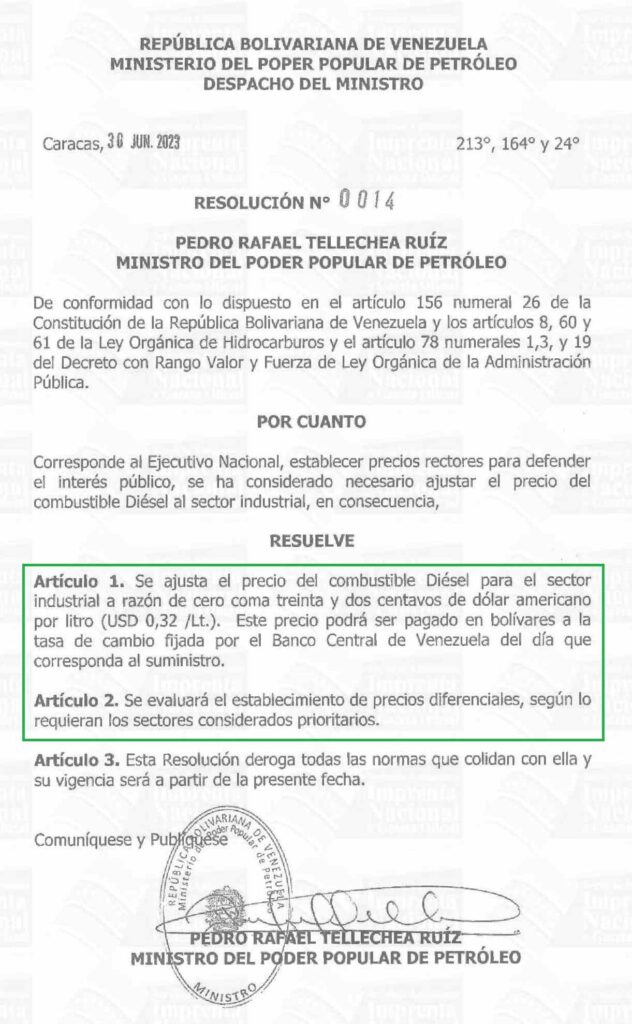 En Gaceta Oficial: Precio del diésel para el sector industrial 2 en gaceta oficial precio del diesel para el sector industrial sera de us032 por litro 129194