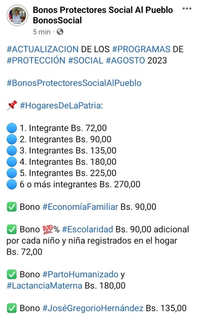 Conozca los nuevos montos de agosto de los bonos y programas sociales del sistema Patria 2 MontosBonosAgosto2023