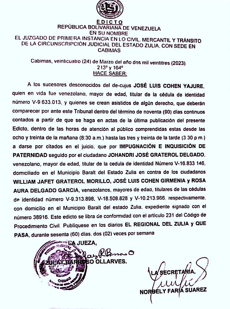 yAuZYzk4 Citacion a los sucesores del De Cujus Jose Luis Cohen Yajure