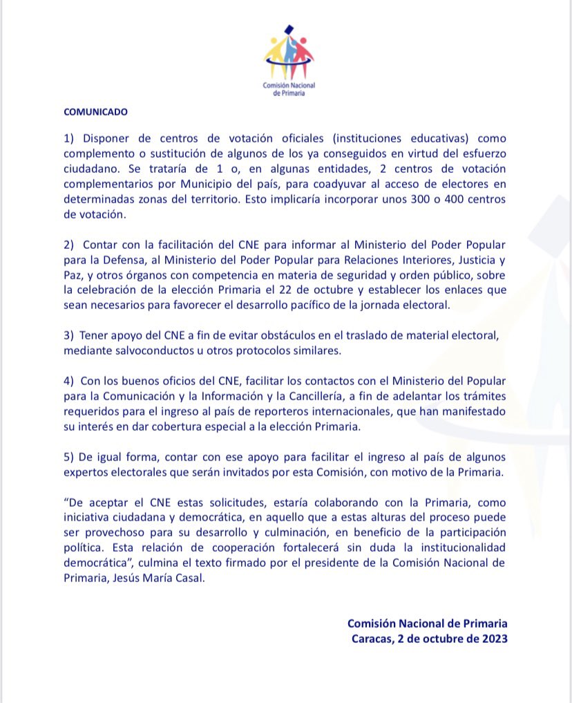 Primaria comunicado