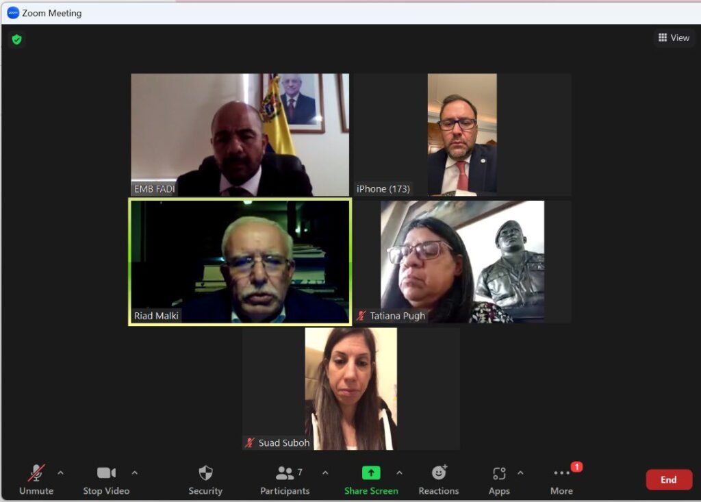 Yván Gil canciller de Venezuela da su apoyo a su homologo palestino Riyad al Maliki 2 videoconferencia