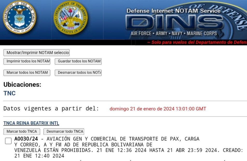 NIOTAM VUELOS ARUBA VENEZUELA