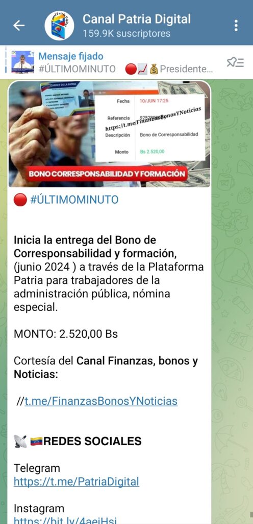 Inició el pago del bono de «Corresponsabilidad y Formación» para los funcionarios públicos de nómina especial 2 BonoCorresponsabilidadYFormacionJunio2024