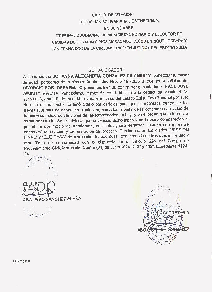 Johanna Gonzalez Divorcio por desafecto