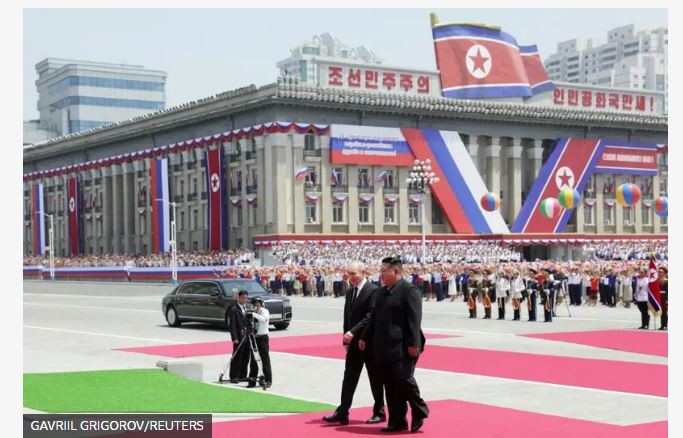 Putin y Kim: las imágenes del rimbombante recibimiento del líder de Corea del Norte al presidente de Rusia 5 Kim Putin