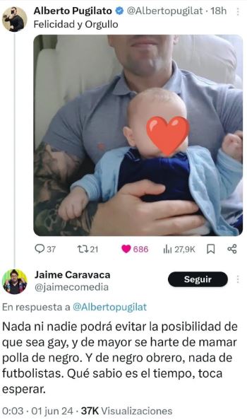 Un humorista español hizo comentarios «pedófilos» en X sobre un bebé y el padre lo atacó 2 Pedofilo