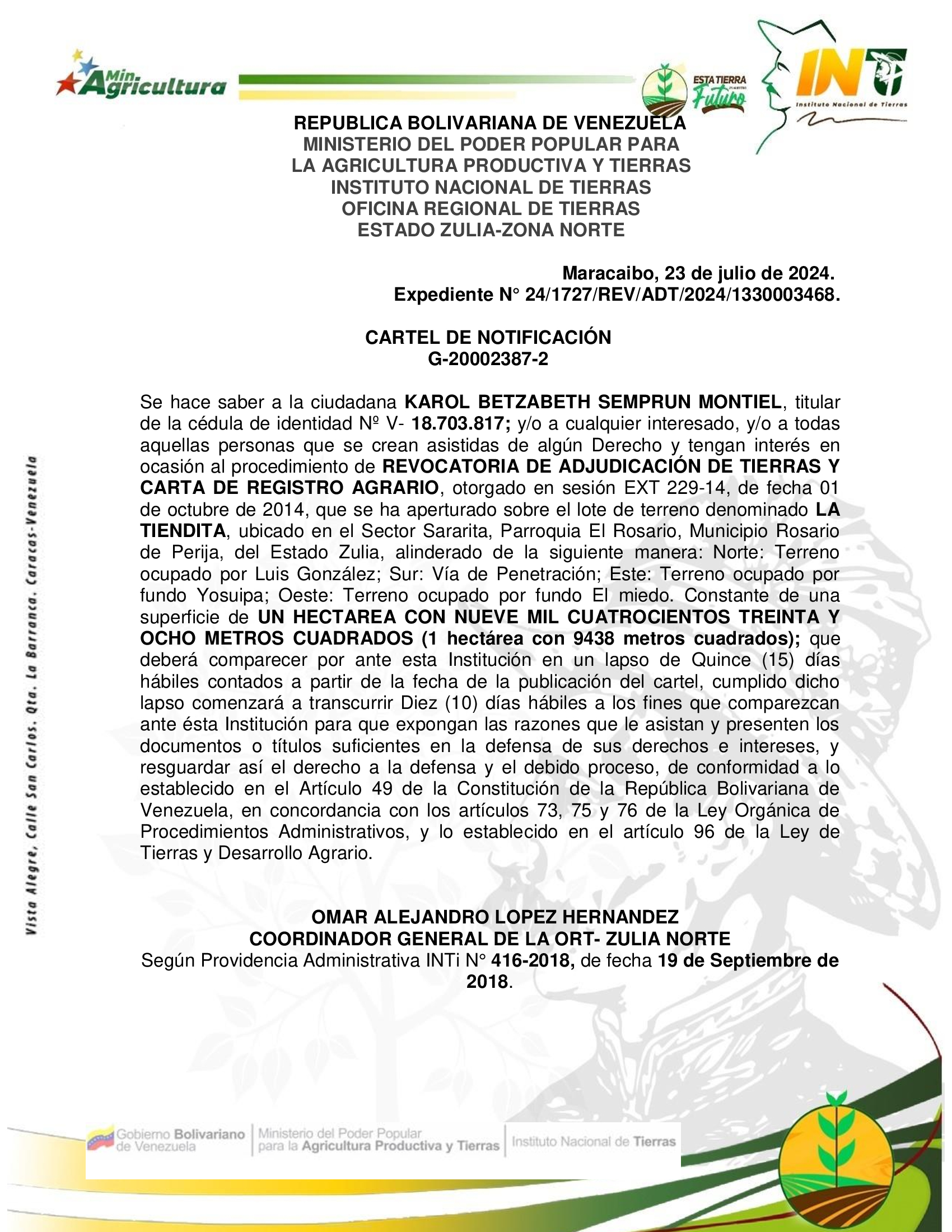 CARTEL DE NOTIFICACION LA TIENDITA