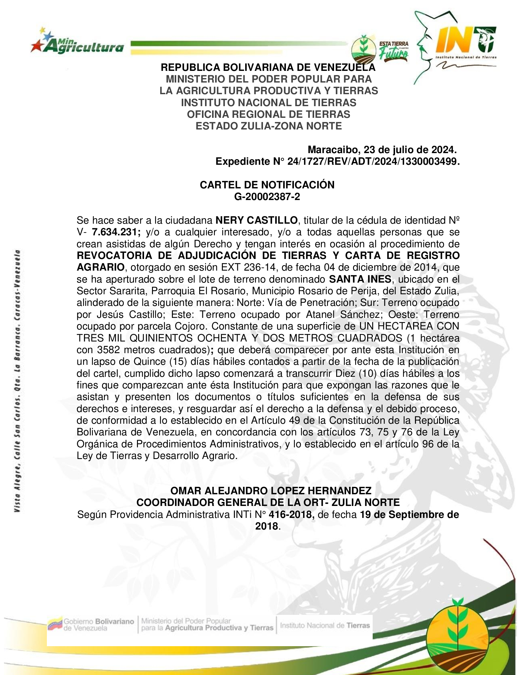 CARTEL DE NOTIFICACION SANTA INES