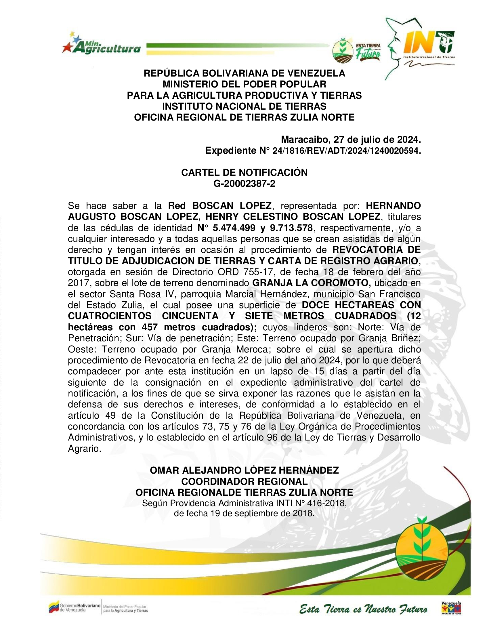 CARTEL GRANJA LA COROMOTO