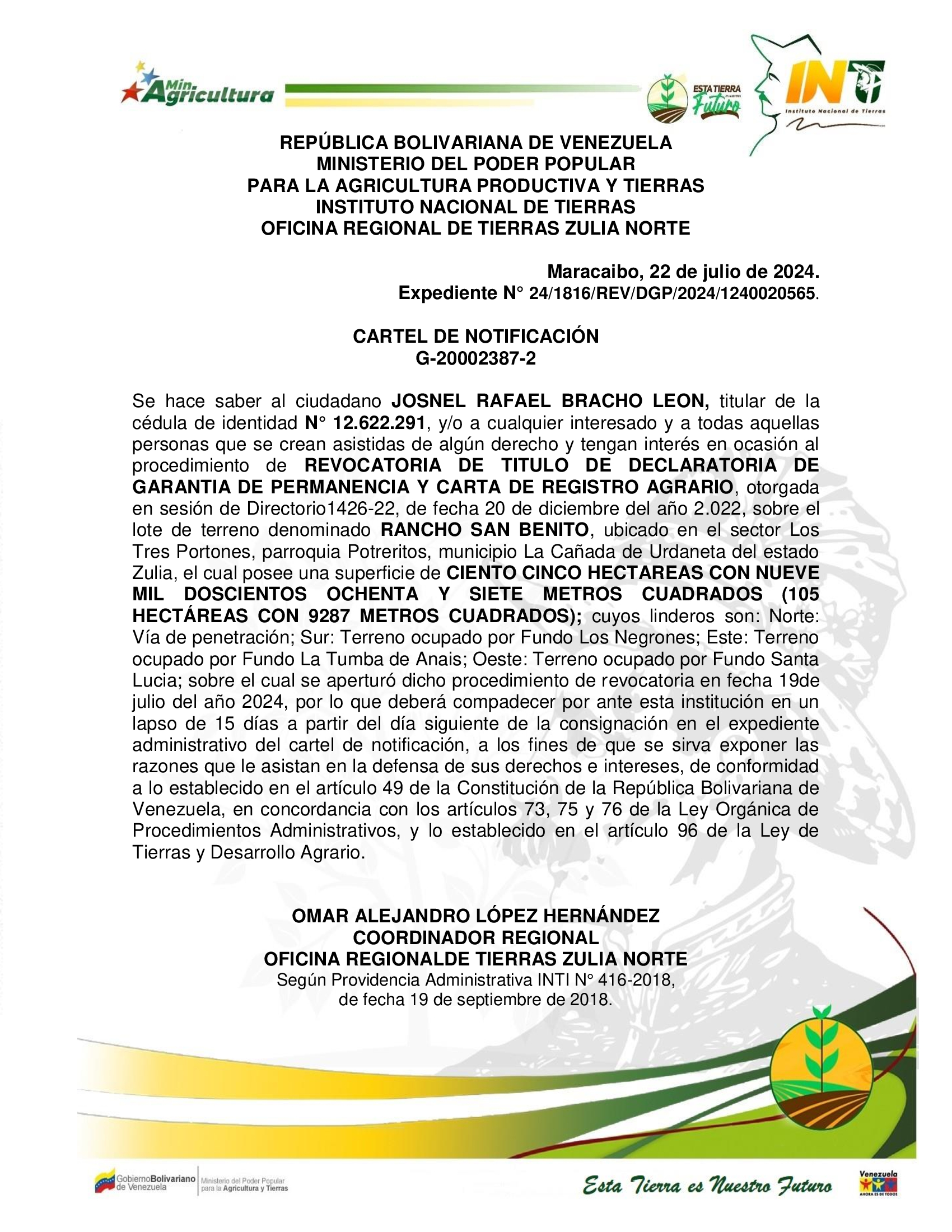 CARTEL RANCHO SAN BENITO