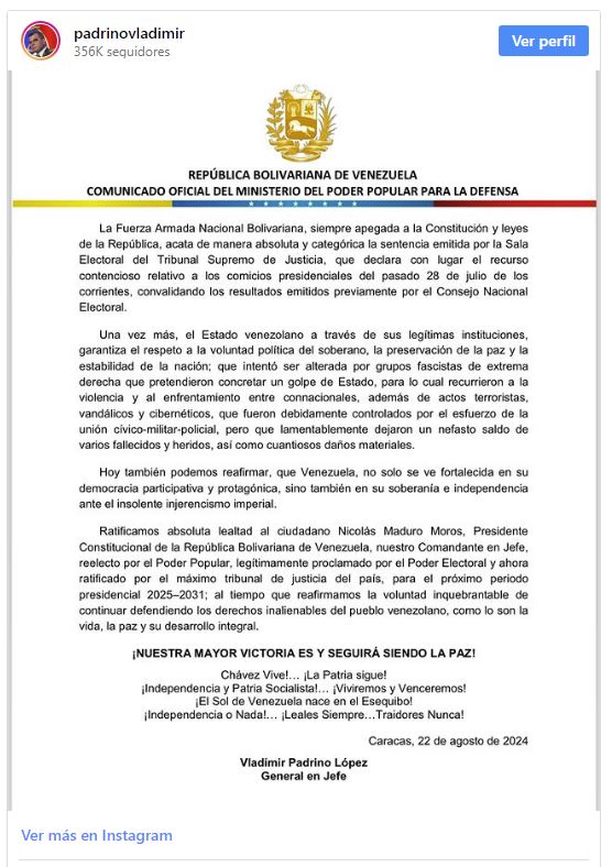 La FANB ratificó absoluta lealtad al presidente Maduro 2 FANB COMUNICADO