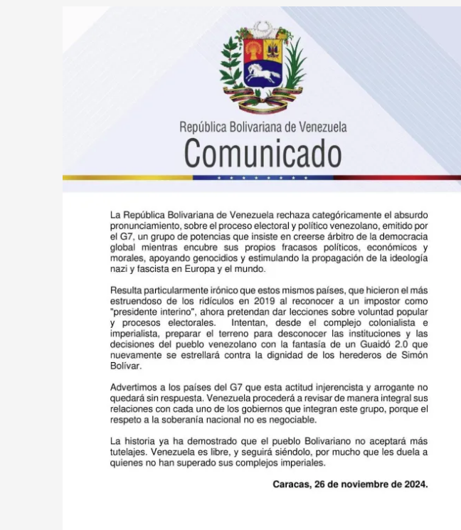 G7 insiste en la transición democrática y respeto al «triunfo» de Edmundo González 2 Comunicado 11