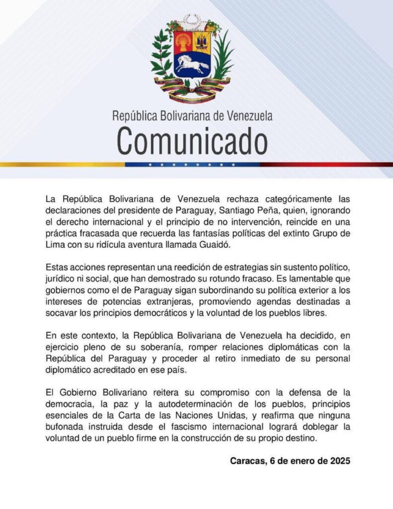 Venezuela rompe relaciones con Uruguay