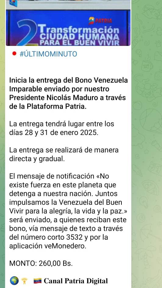 Inició la entrega del bono Venezuela Imparable 2 WhatsApp Image 2025 01 28 at 3.54.04 PM