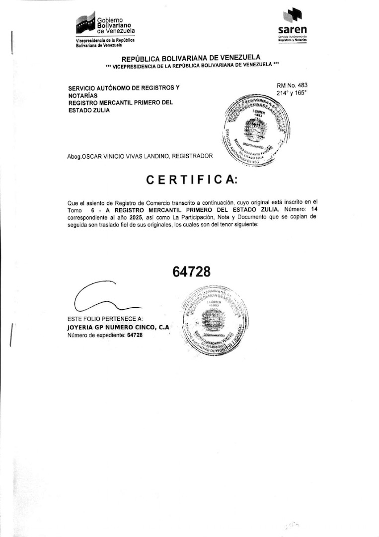5.4 JOYERIA GP NUMERO CINCO C.A