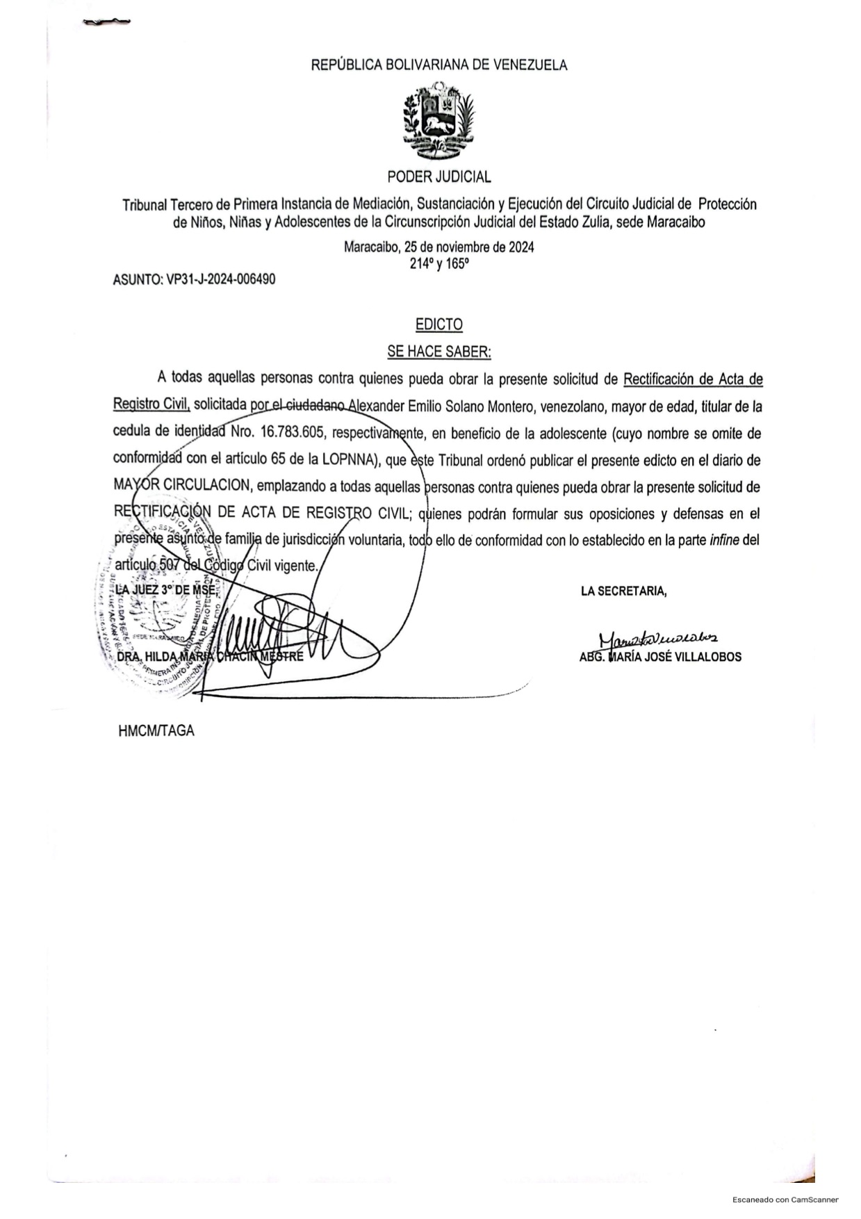 Se hace saber a aquellos contra quienes pueda obrar la solicitud de  Rectificación de Acta de Registro Civil solicitada por Alexander Emilio  Solano Montero - Qué Pasa