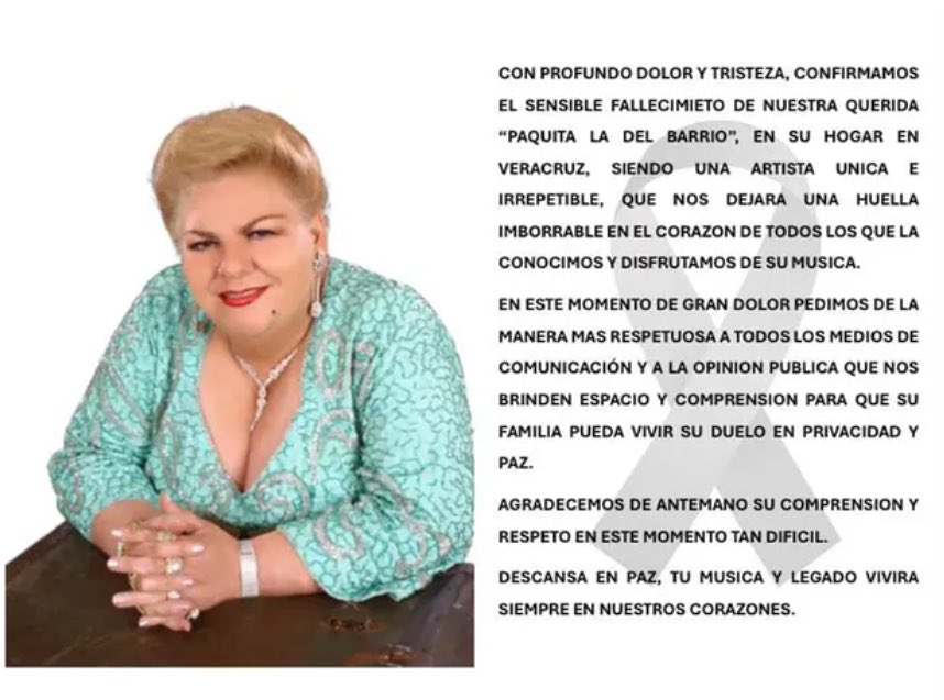 Murió la cantante mexicana Paquita la del Barrio 2 Paquita