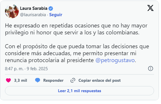 Canciller de Colombia presentó su «renuncia protocolaria» a Petro 2 Sarabia.1