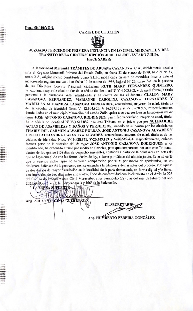 Cartel de citacion TAC