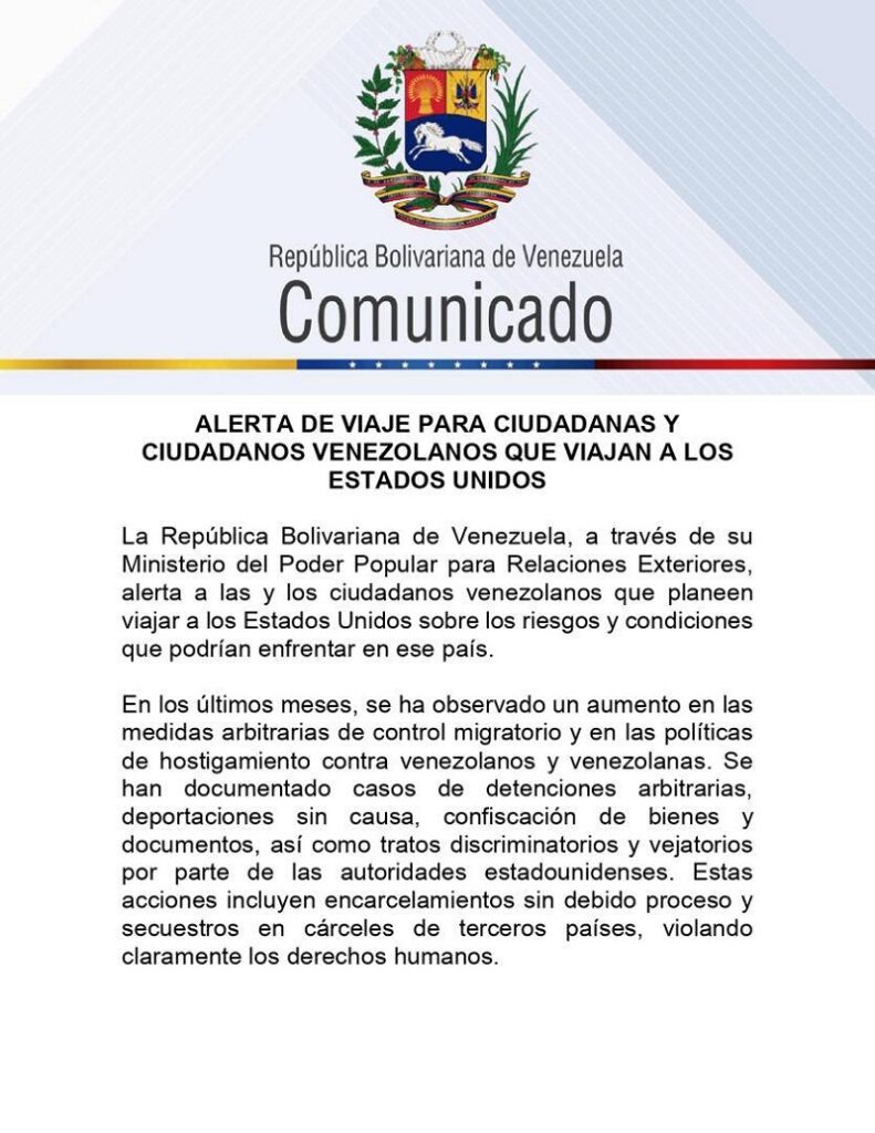 VenezuelaEmiteAlertaDeViaje1