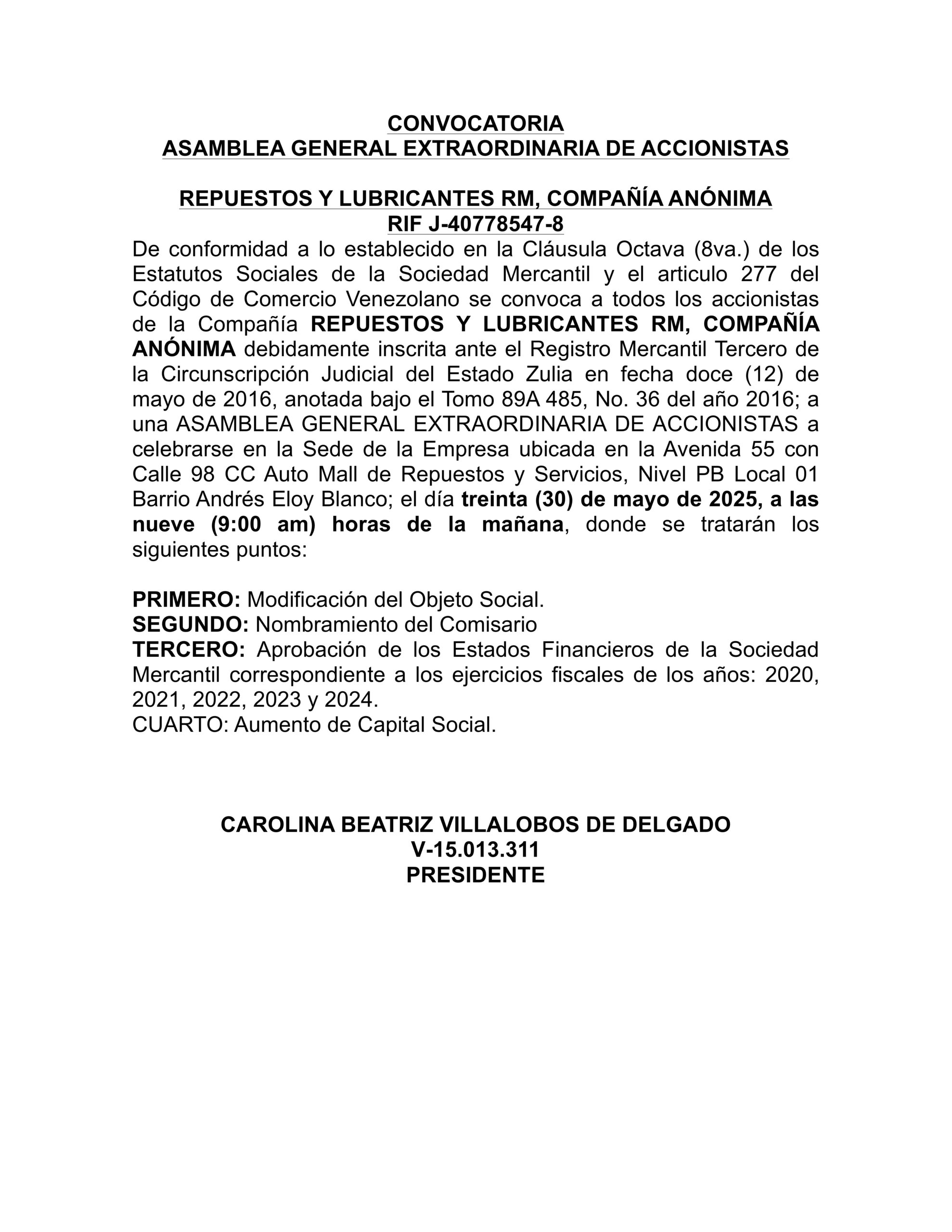 CONVOCATORIA REPUESTOS Y LUBRICANTES RM C.A Hoy scaled