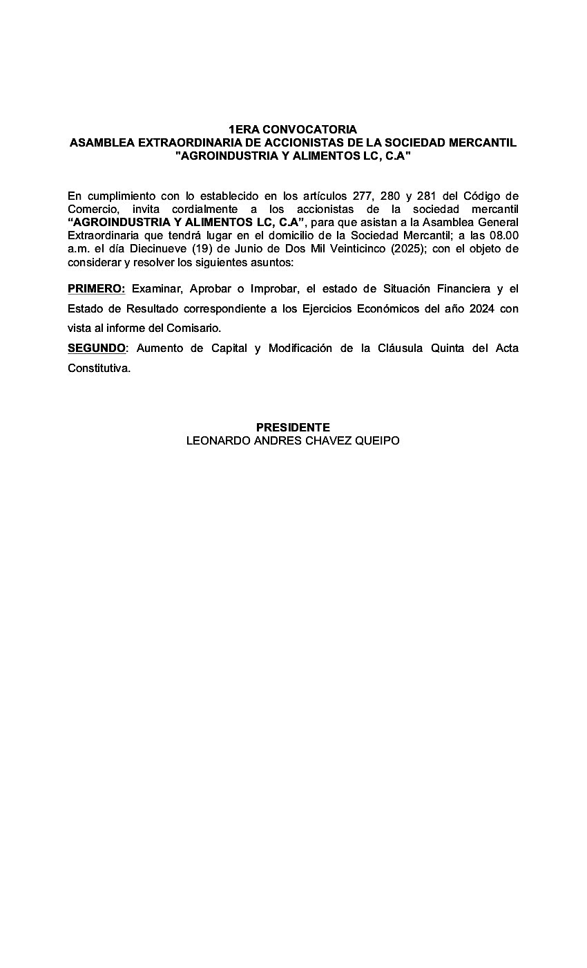 CONVOCATORIA AGROINDUSTRIA
