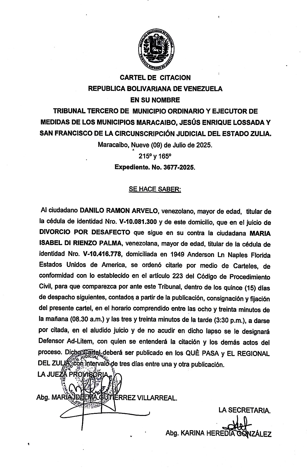 CARTEL CAUSA 3677