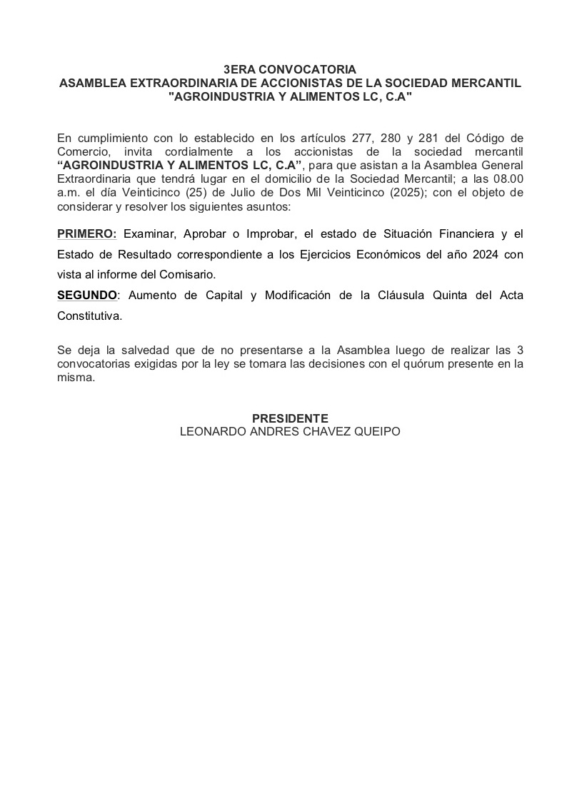 CONVOCATORIA AGROINDUSTRIA