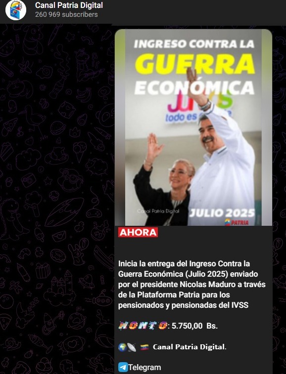Comenzó el pago del bono de Guerra Económica a pensionados 2 Pago