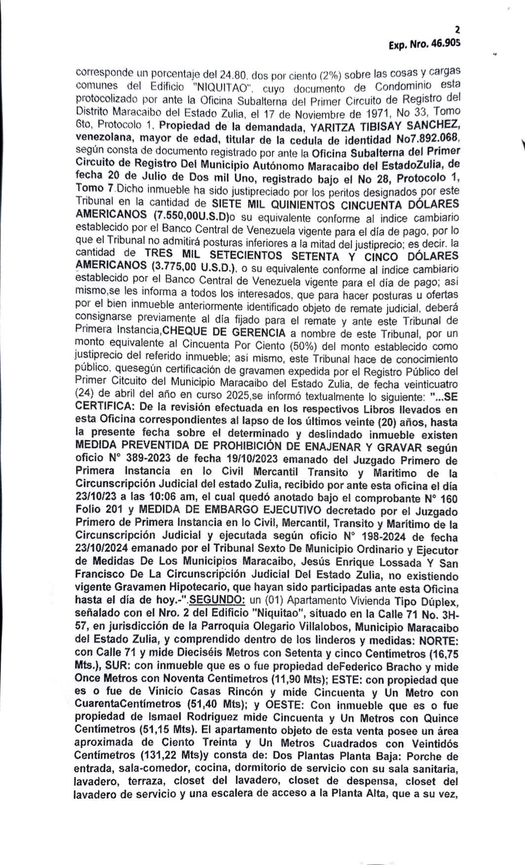 3era. Publicación del Cartel de Notificación a Yaritza Tibisay Sánchez sobre Proceso de Remate en el juicio por Cobro de Bolívares (por vía ejecutiva) 2 TERCER Y ULTIMO CARTEL GON FECHA 4 DE JULIO2