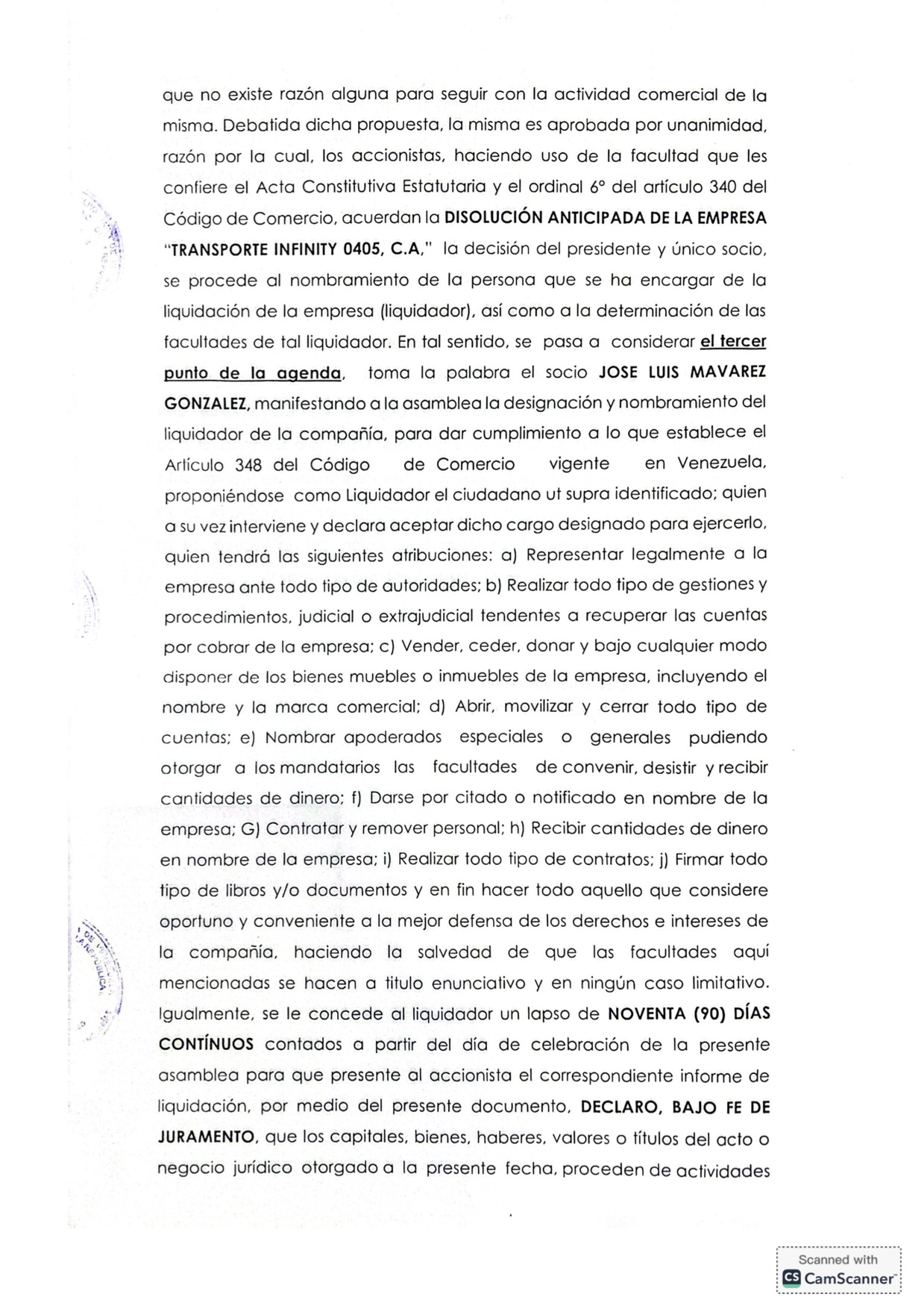Acta de Asamblea General Extraordinaria de Accionistas de Transporte Infinity 0405 C.A. 3 ACTA TRANSPORTE INFINITY3