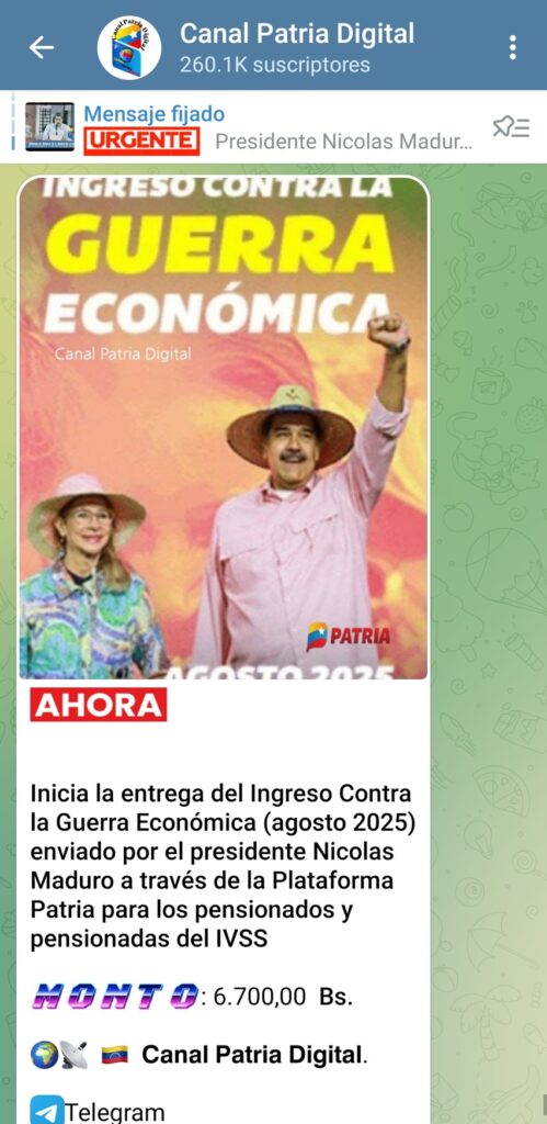 Comenzó el pago del bono «Contra la Guerra Económica» de agosto a pensionados 2 BonoGuerraEconomicaPensionadosAgosto2025