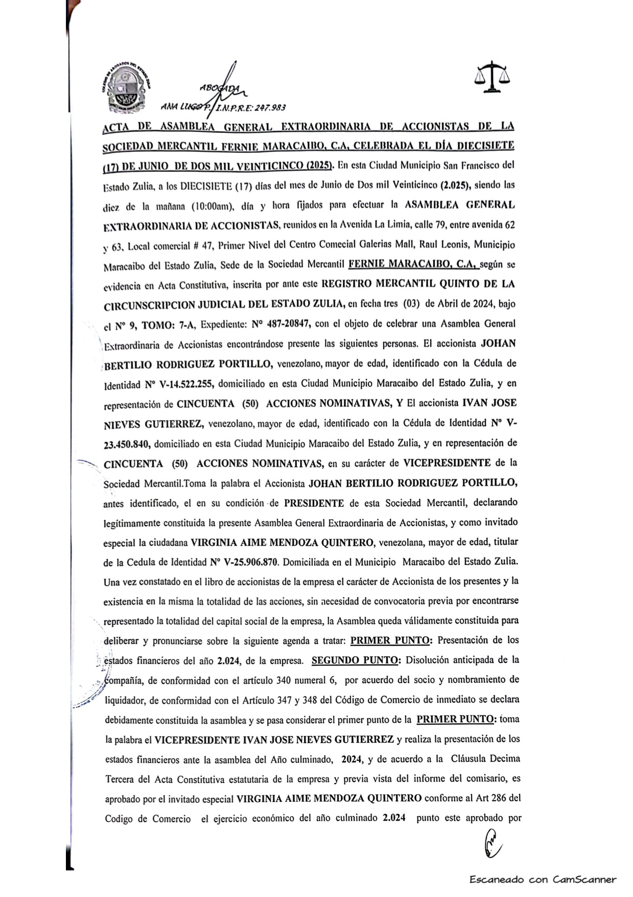 1era. publicación del Acta de Asamblea General Extraordinaria de Accionistas de Fernie Maracaibo C.A. sobre su disolución 1 Fernier1