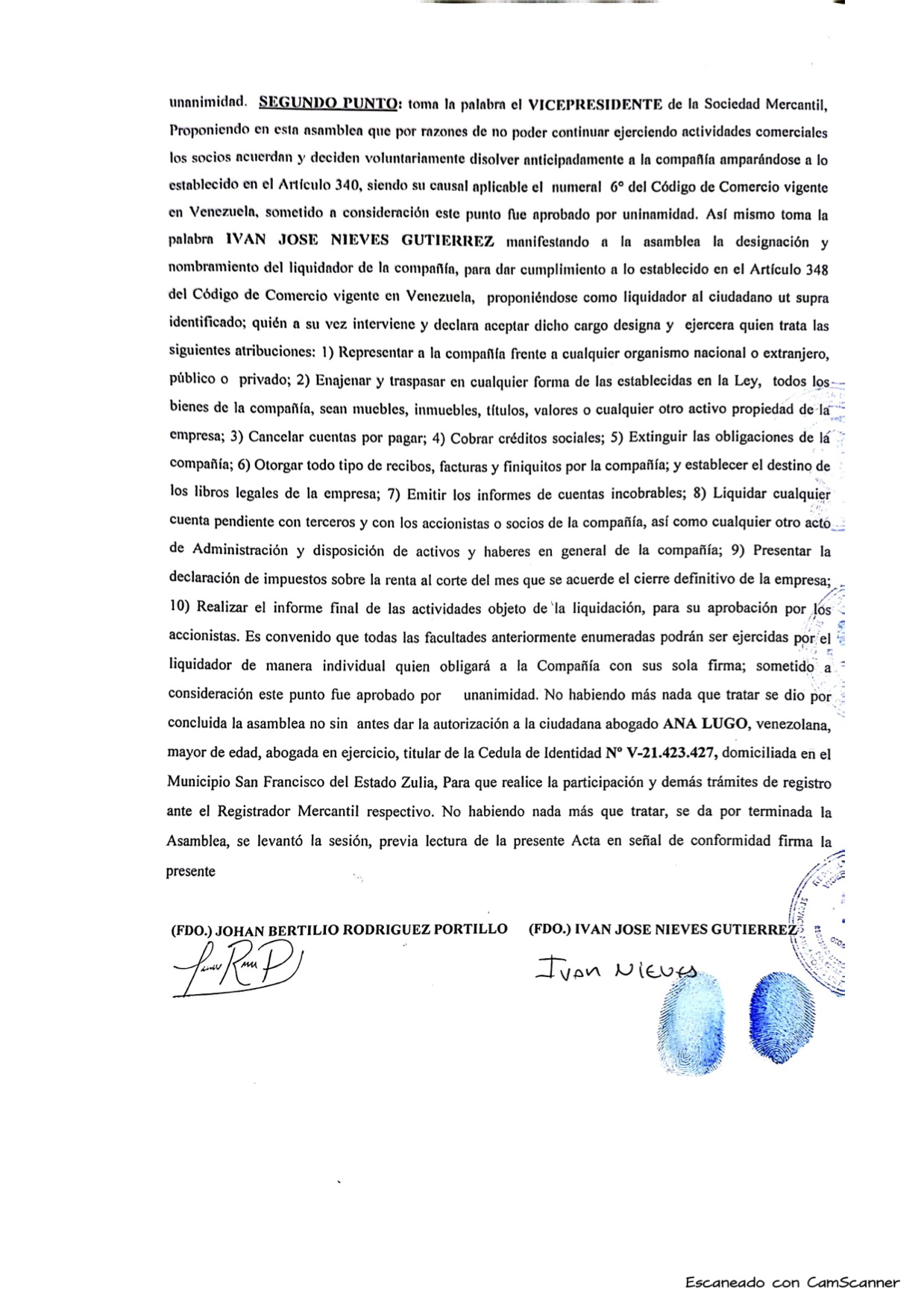 1era. publicación del Acta de Asamblea General Extraordinaria de Accionistas de Fernie Maracaibo C.A. sobre su disolución 2 Fernier2